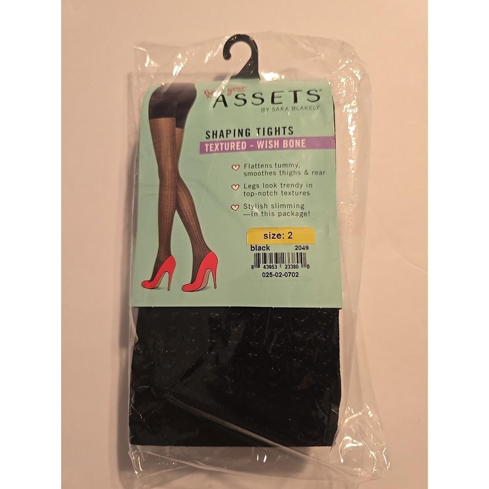 Assets by SPANX Size 2 Shaping Tights Textured Wish Bone Black NEW‎